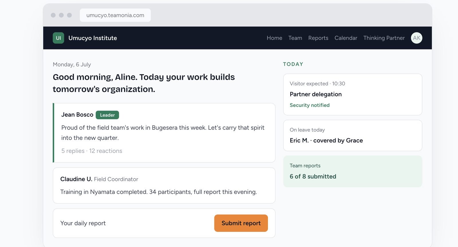 Teamonia interface