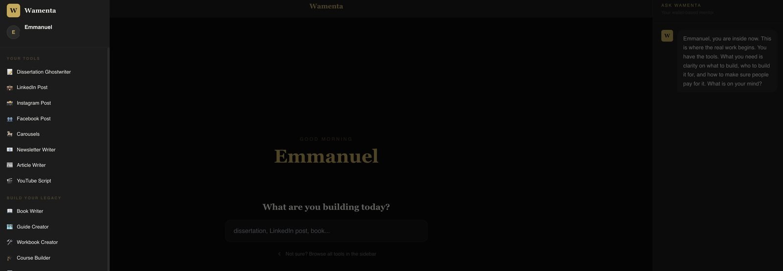 Wamenta dashboard